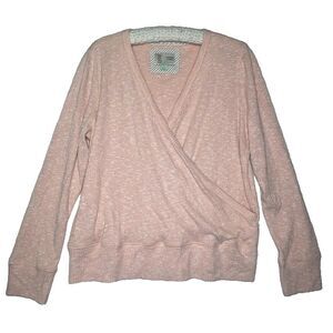 Anthropologie Saturday Sunday Cozy Peachy Pink Ribbed Cross Wrap Sweater XL